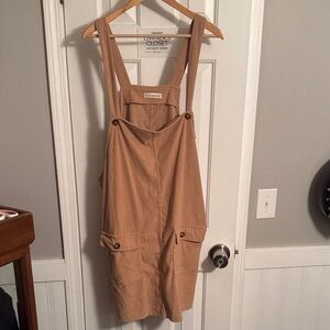 Stylish Tan Corduroy Pinafore Dress